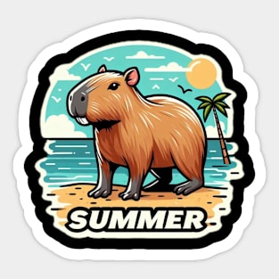 Cute summer capybara on the beach Sticker